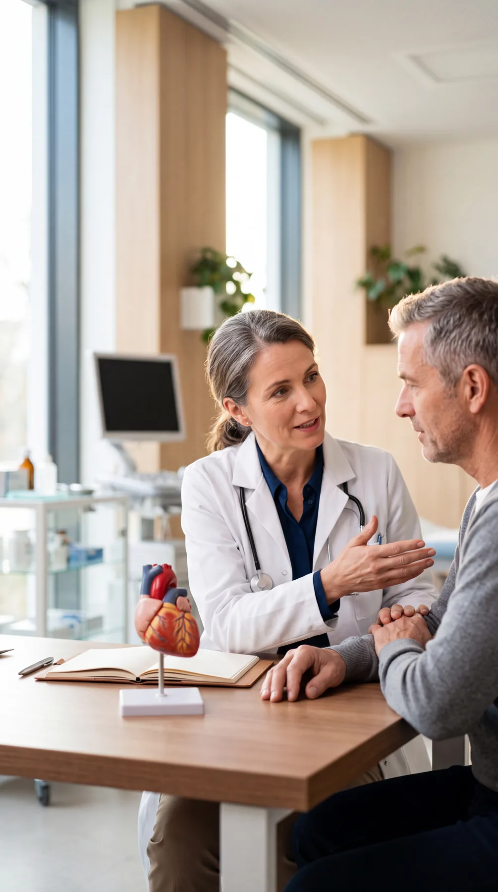 Paciente adulto conversando com cardiologista sobre prevenção cardiovascular
